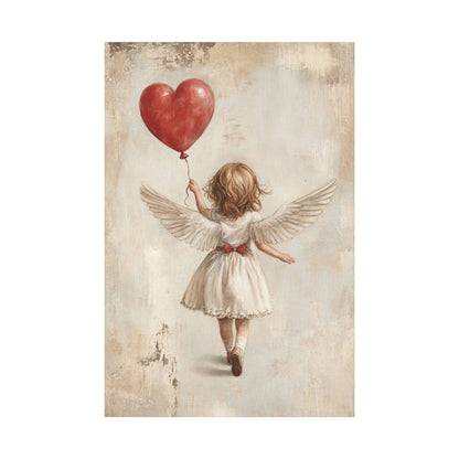 Angel Canvas Art – Whimsical Guardian Angel with Heart Balloon, Matte Stretched Canvas