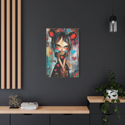 Angry Cute Evil Girl Canvas Print – Dark Whimsical Fantasy Art, Matte Stretched Canvas