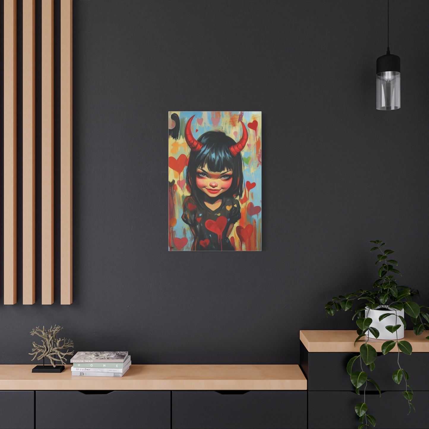 Evil Smile Evil Girl Canvas Print – Dark Fantasy Mischievous Art, Matte Stretched Canvas