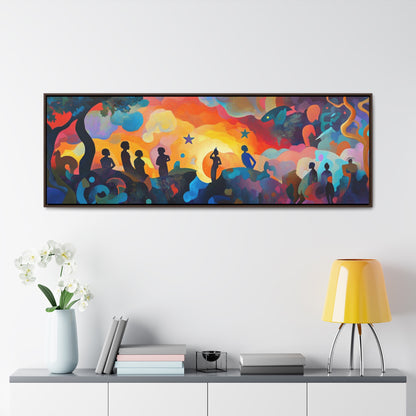 Aaron Douglas Inspired – Vibrant Silhouettes & Abstract Dreamscape | Bold Wide Canvas Art