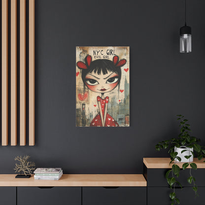 NYC Evil Girl Canvas Print – Gothic Pop Art with Dark Aesthetic, Matte Stretched Canvas