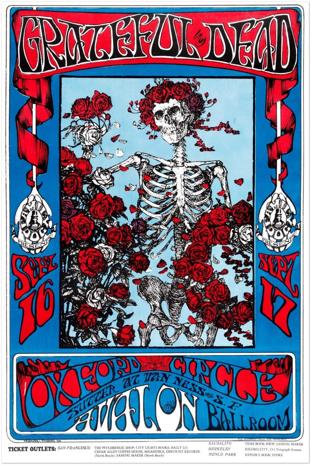 GRATEFUL DEAD 1966 SKULL AND ROSES AVALON BALLROOM PSYCHEDELIC POSTER