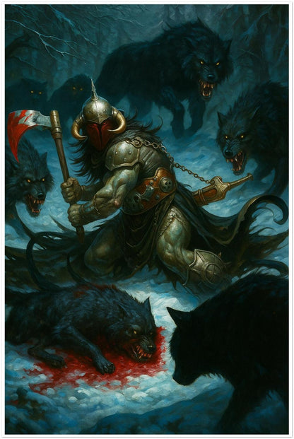 DEATH DEALER WOLVES PACK WINTER BATTLE HORNED HELMET POSTER