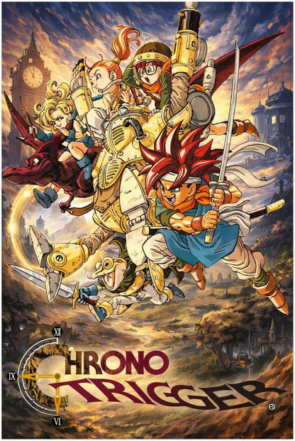 CHRONO TRIGGER POSTER GAME COVER ART TIME TRAVEL JRPG PARTY AKIRA TORIYAMA STYLE