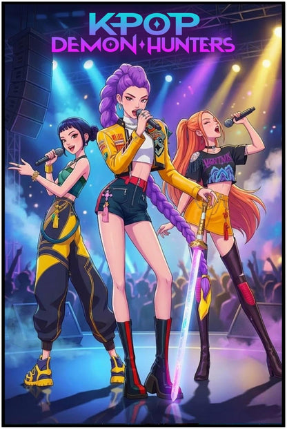 K-POP DEMON HUNTERS POSTER – ANIME KPOP GIRLS AT STAGE WALL ART PRINT UNFRAMED
