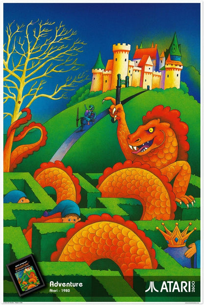 ADVENTURE ATARI 1980 POSTER - DRAGON CASTLE KNIGHT FANTASY QUEST GAMING