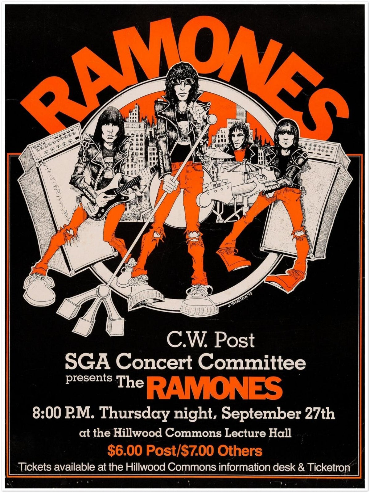 Ramones 1978 Concert Poster – C.W. Post Show – Punk Rock Wall Art Print