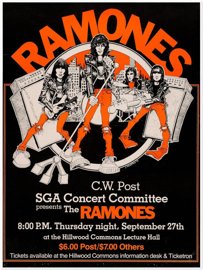 Ramones 1978 Concert Poster – C.W. Post Show – Punk Rock Wall Art Print
