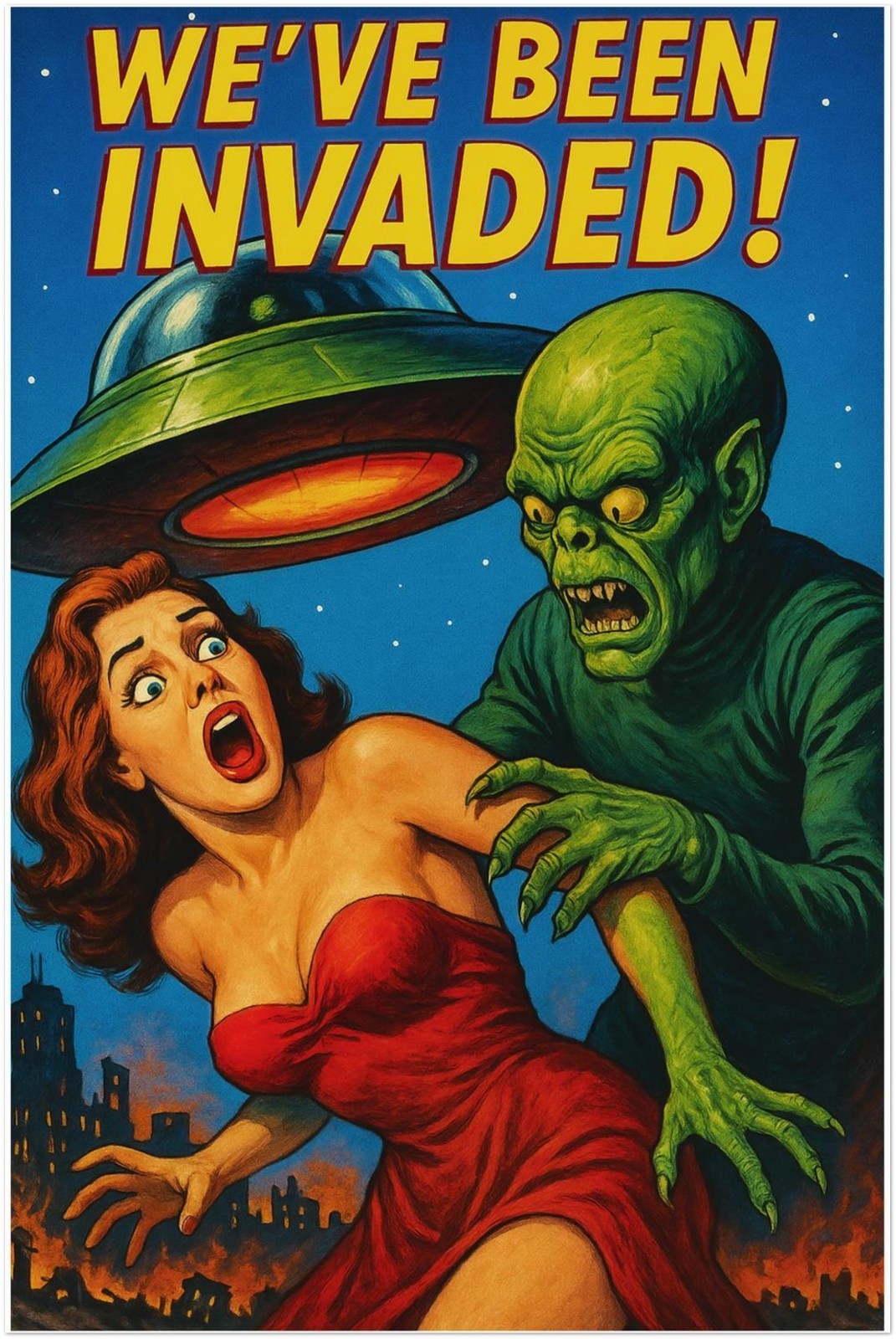 Vintage Alien Invasion Sci-Fi Horror Movie Poster - Retro B-Movie Style