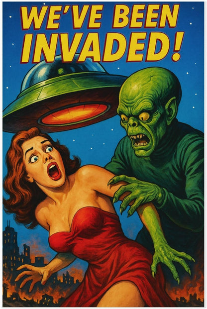 Vintage Alien Invasion Sci-Fi Horror Movie Poster - Retro B-Movie Style