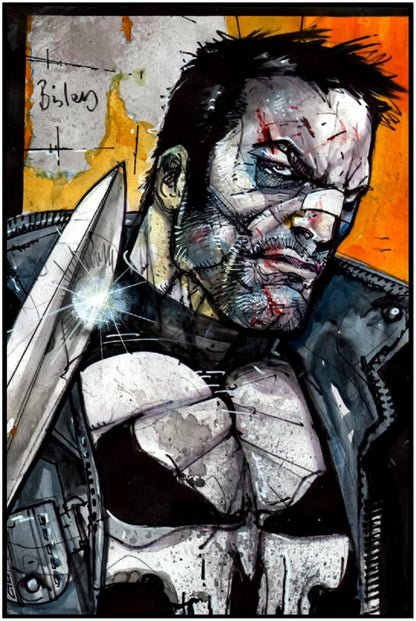 SIMON BISLEY PUNISHER POSTER – GRITTY COMIC ART STYLE WITH SKULL EMBLEM AND RAW