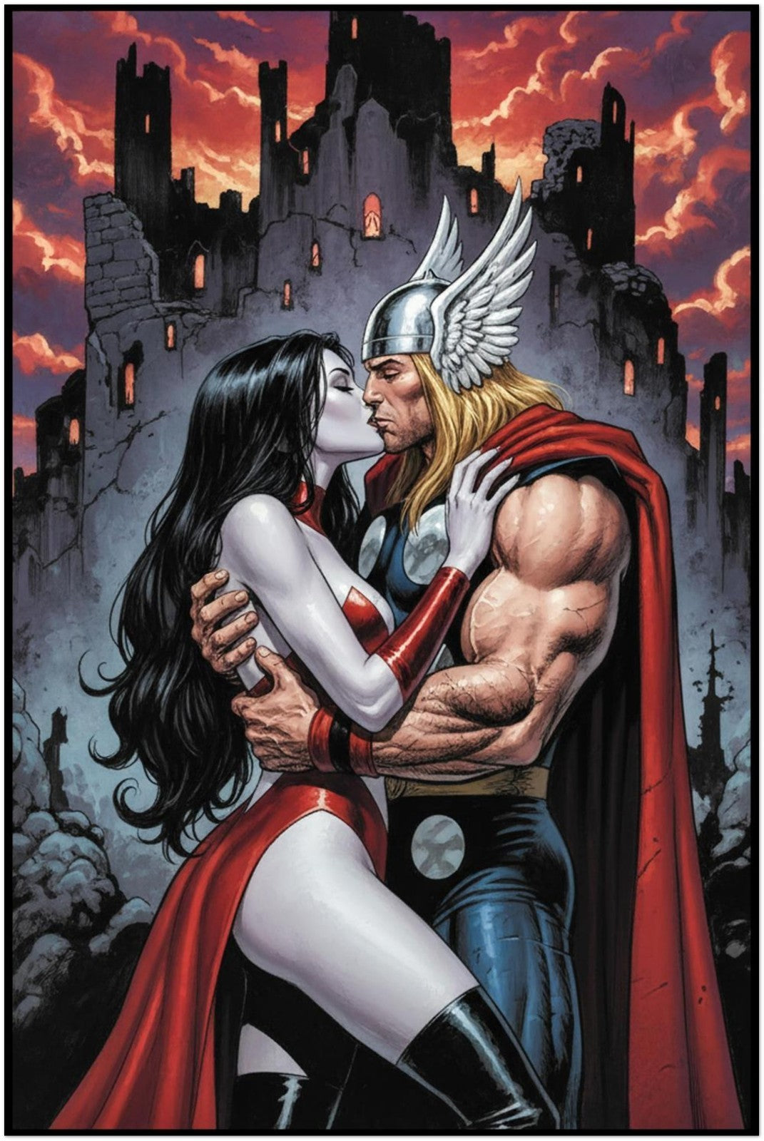 THOR VAMPIRELLA CROSSOVER ROMANCE 2024 FANTASY ART POSTER