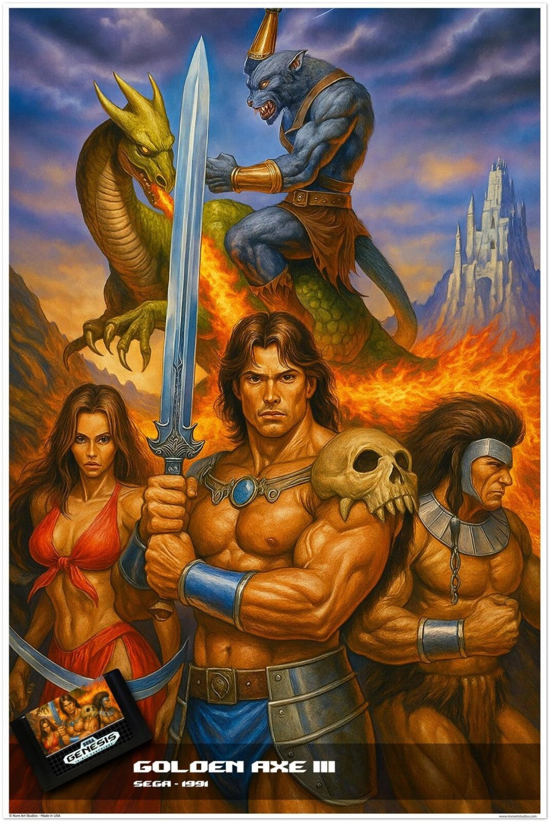 GOLDEN AXE III SEGA GENESIS 1993 POSTER - BARBARIAN WARRIOR SWORD DRAGON