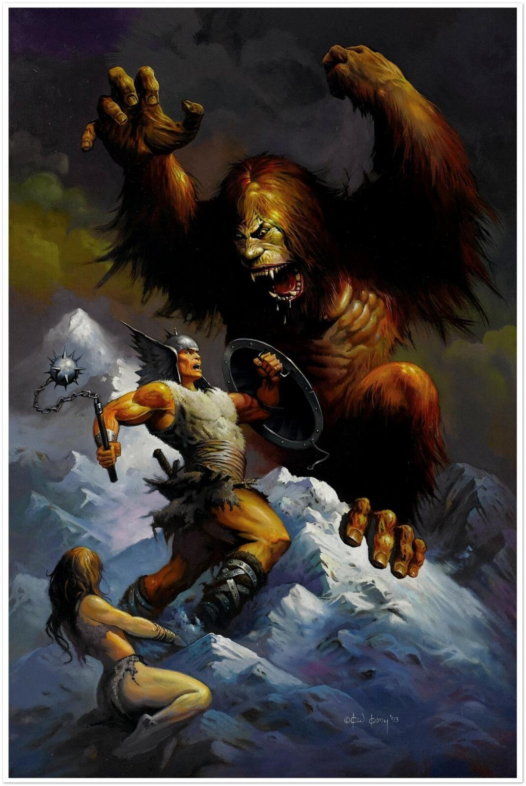 Monster of the Mountains Poster – Ken Kelly Fantasy Barbarian Art (1993)