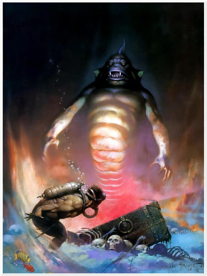 Sea Monster by Frank Frazetta – 1966 Fantasy Art Poster – Diver vs Beast