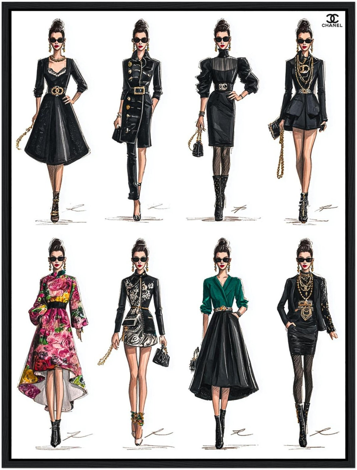Chanel Framed Poster Karl Lagerfeld Fashion Sketches – Drawing Board 3487-AIE