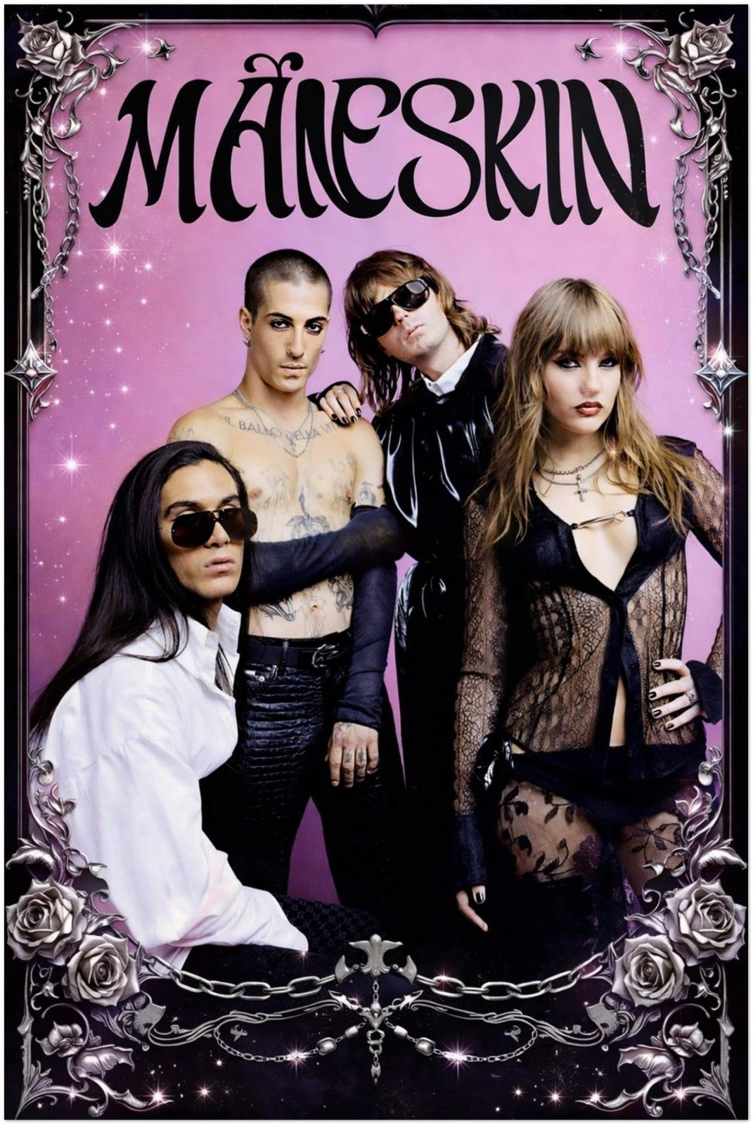 Måneskin Poster – Pink Band Pose - BAND PROMO STYLE WALL ART BAND FAN DECO