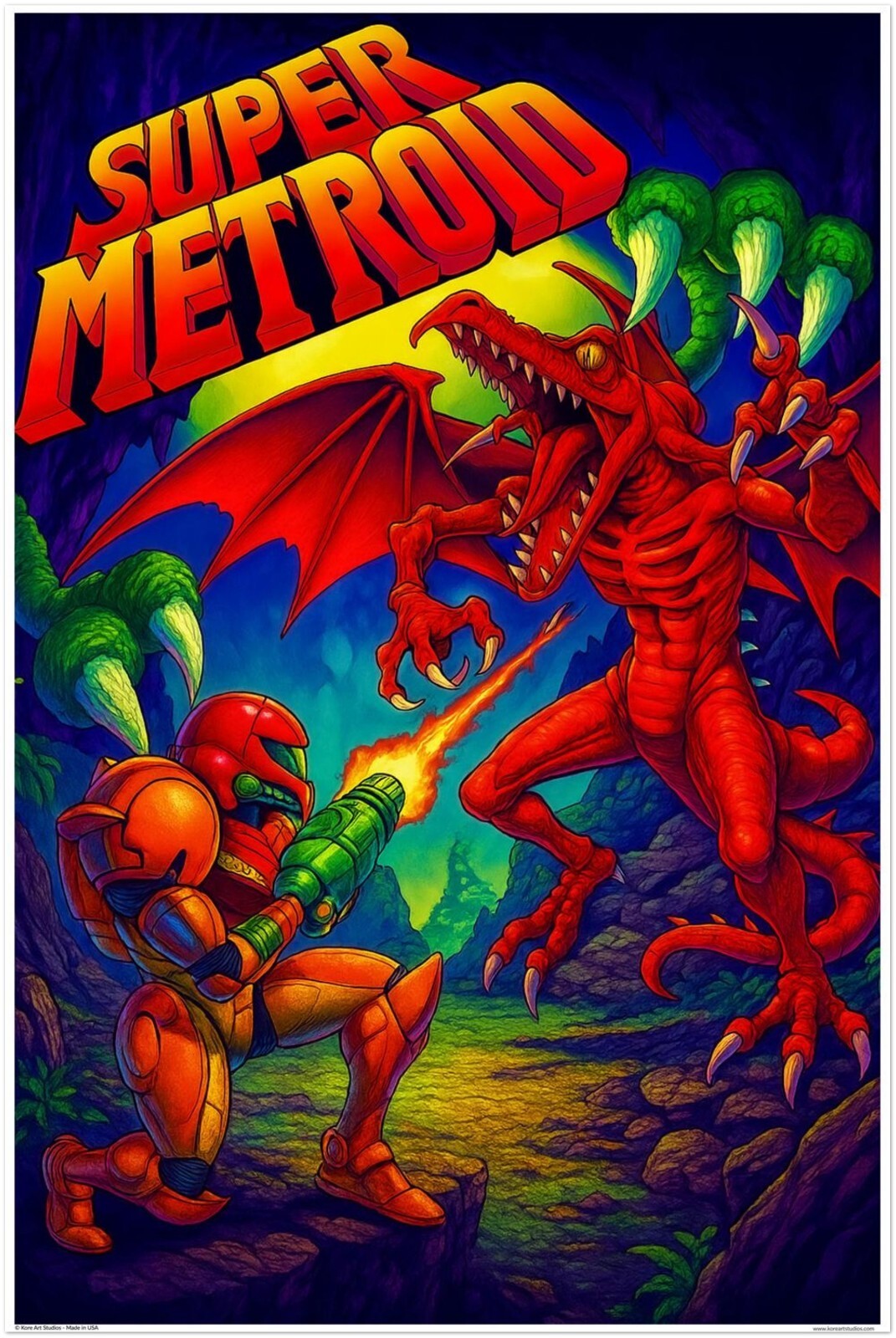 SUPER METROID SNES POSTER - SAMUS RIDLEY DRAGON NINTENDO CLASSIC ACTION