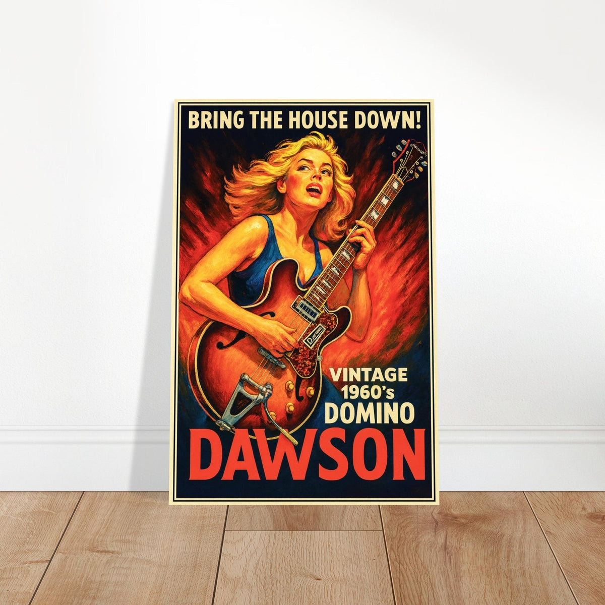 DOMINO DAWSON GUITAR POSTER – VINTAGE 1960S ROCK PRINT – RETRO MUSIC ART 2
