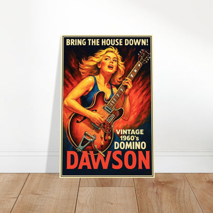DOMINO DAWSON GUITAR POSTER – VINTAGE 1960S ROCK PRINT – RETRO MUSIC ART 2