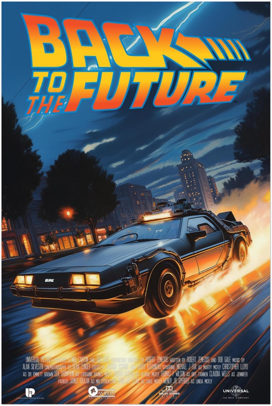 BACK TO THE FUTURE - DELOREAN TIME TRAVEL STREET BURNOUT - 80S MOVIE POSTER
