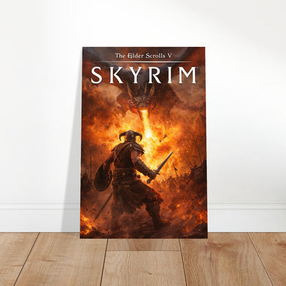 Skyrim Dragonborn vs Alduin Poster, Elder Scrolls V Fantasy Game Art - Fire Ver. 2