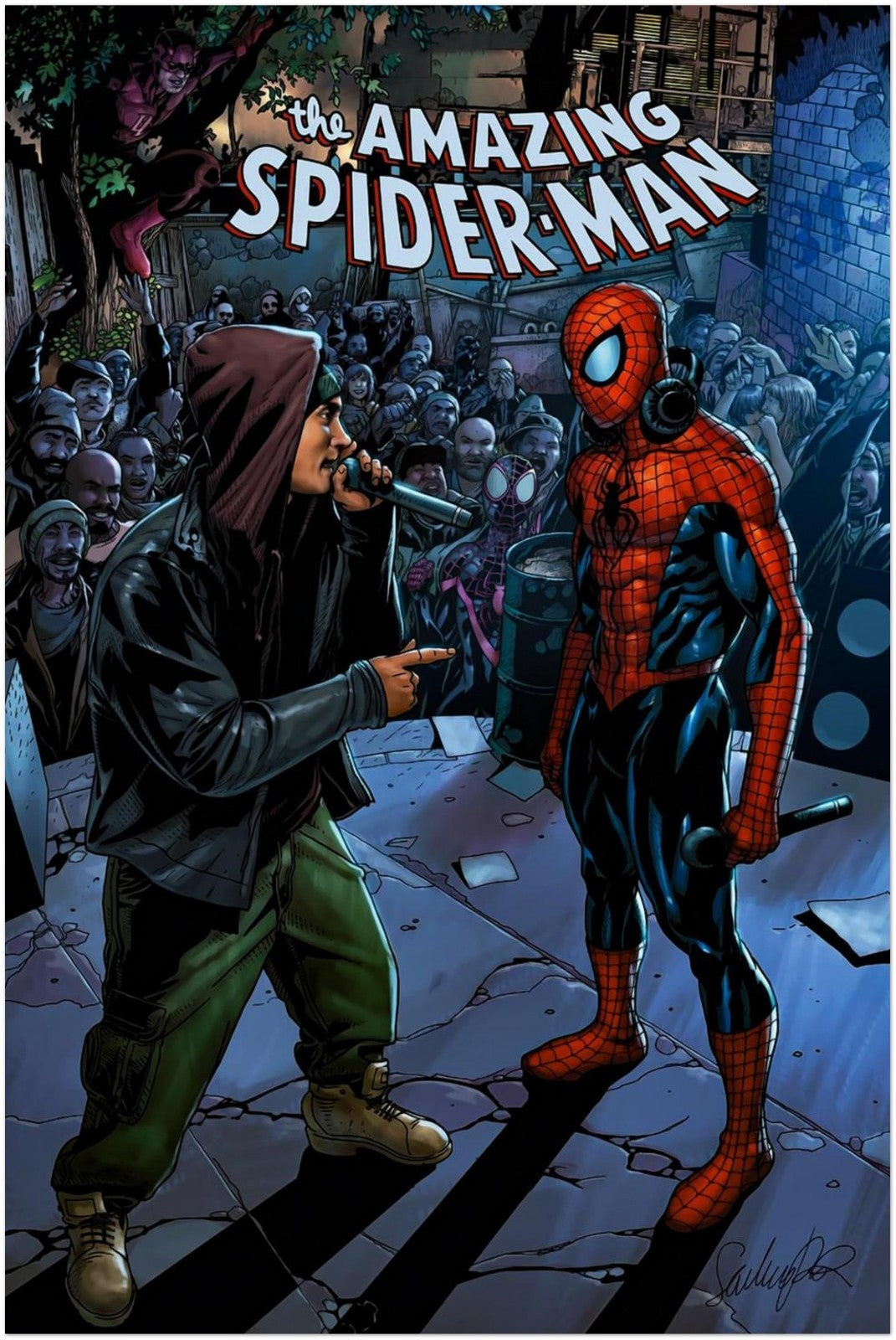 EMINEM VS SPIDER-MAN POSTER MARVEL COMIC COVER STYLE RAP BATTLE STREET ART
