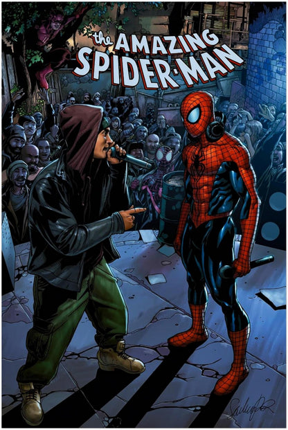 EMINEM VS SPIDER-MAN POSTER MARVEL COMIC COVER STYLE RAP BATTLE STREET ART