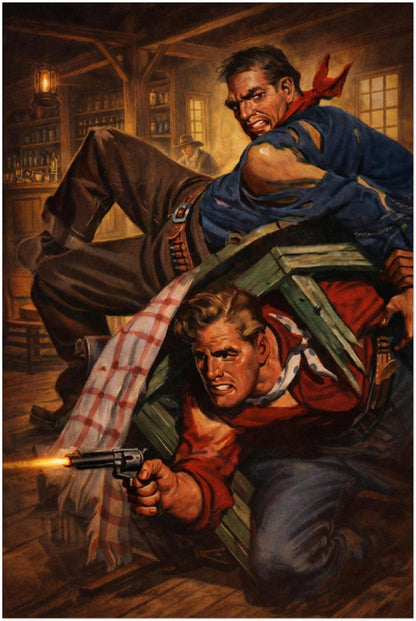 RICHARD LILLIS STYLE POSTER TAVERN SHOOTOUT WILD WEST GUNFIGHT VINTAGE ACTION AR