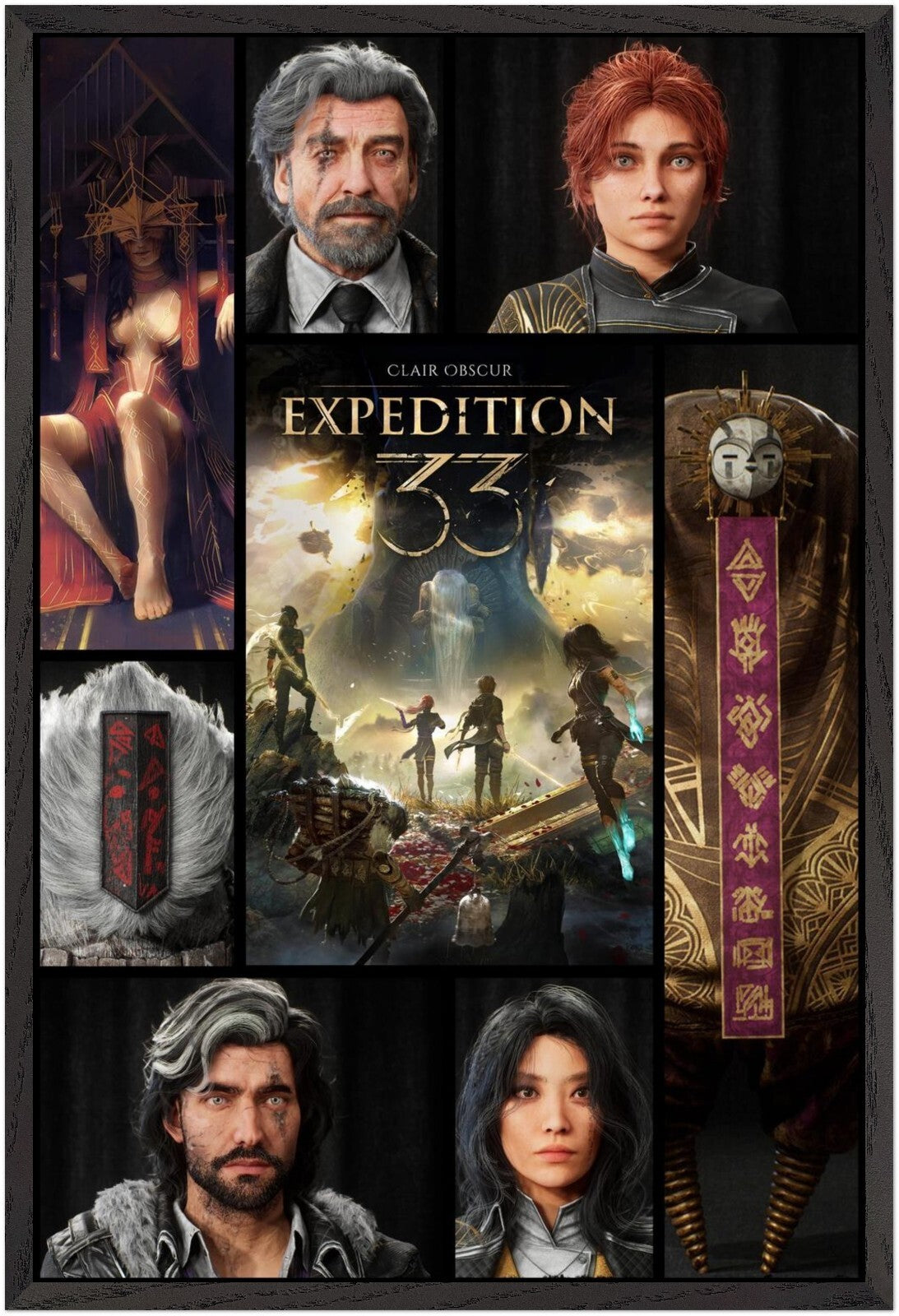 CLAIR OBSCUR EXPEDITION 33 CHARACTER COLLAGE 24X36 FRAMED POSTER - RPG GAMING AR