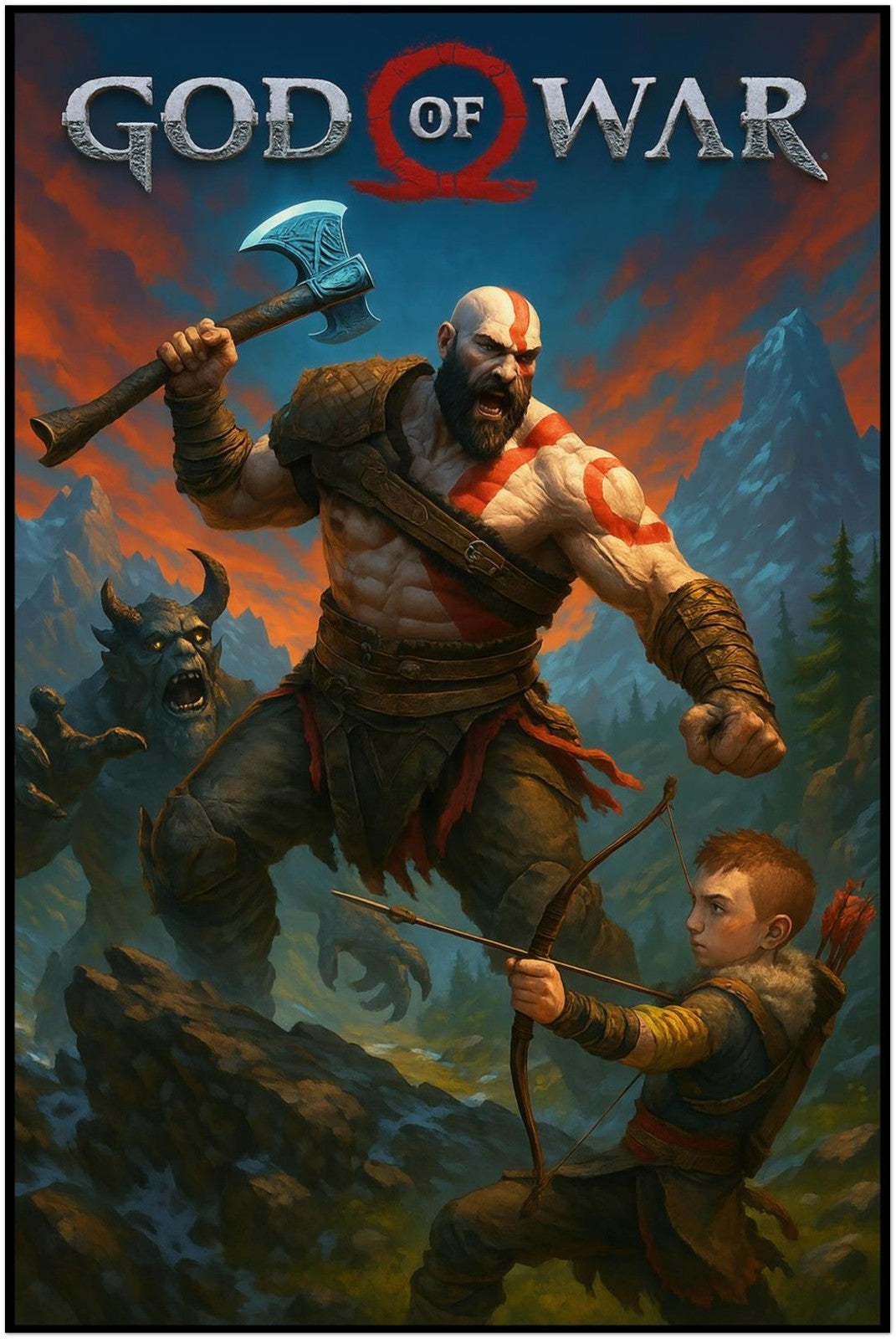 GOD OF WAR POSTER - KRATOS ATREUS FATHER SON NORSE MYTHOLOGY GAMING ART