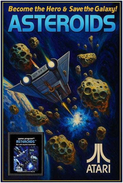 ASTEROIDS ATARI POSTER - BECOME THE HERO SAVE THE GALAXY - MANS CAVE DECORATION