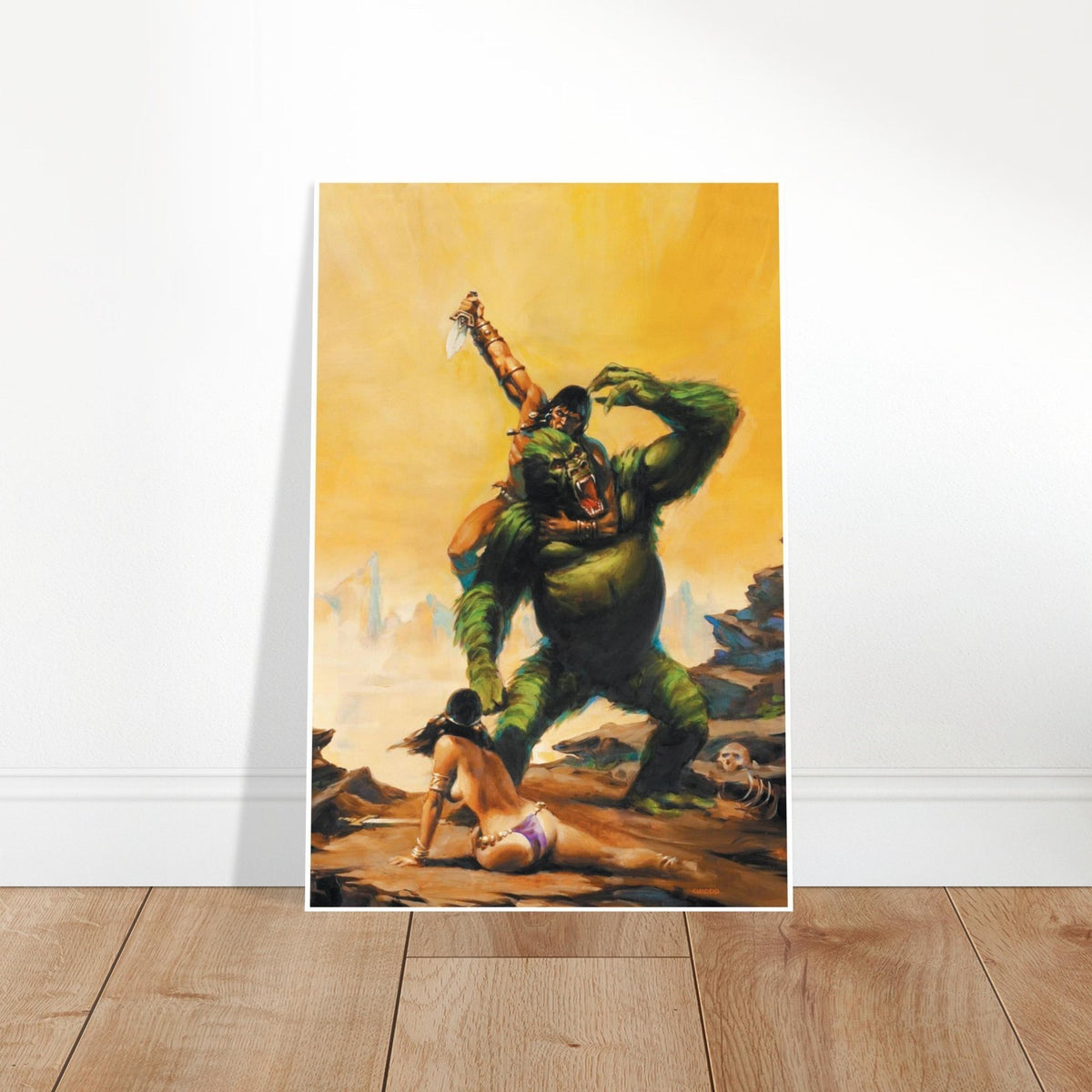 CONAN POSTER JOE CHIODO BARBARIAN VS BEAST 1991 PULP FANTASY BATTLE SCENE 2