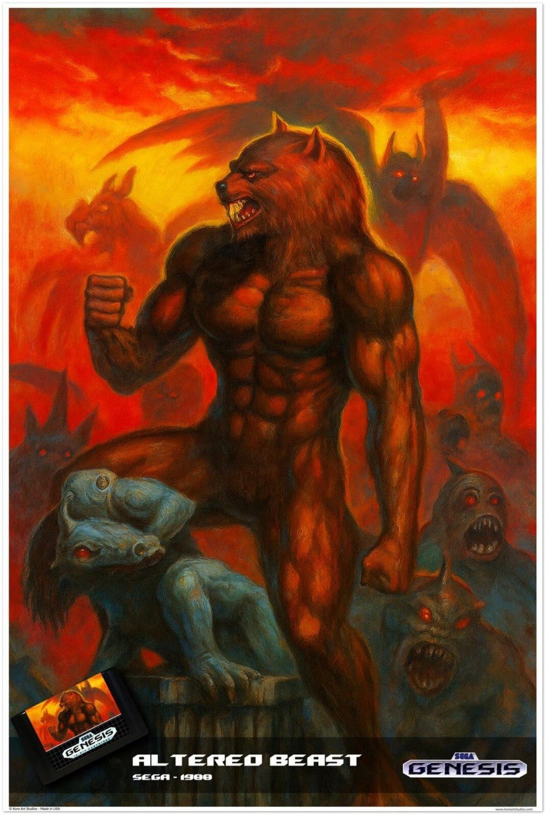 ALTERED BEAST SEGA GENESIS 1989 POSTER - WEREWOLF MONSTER HORROR FANTASY