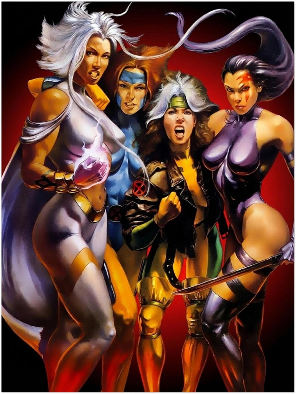 Julie Bell - X-Woman Poster - Storm, Rogue, Psylocke & Jean Grey - 1996 X-Men Su