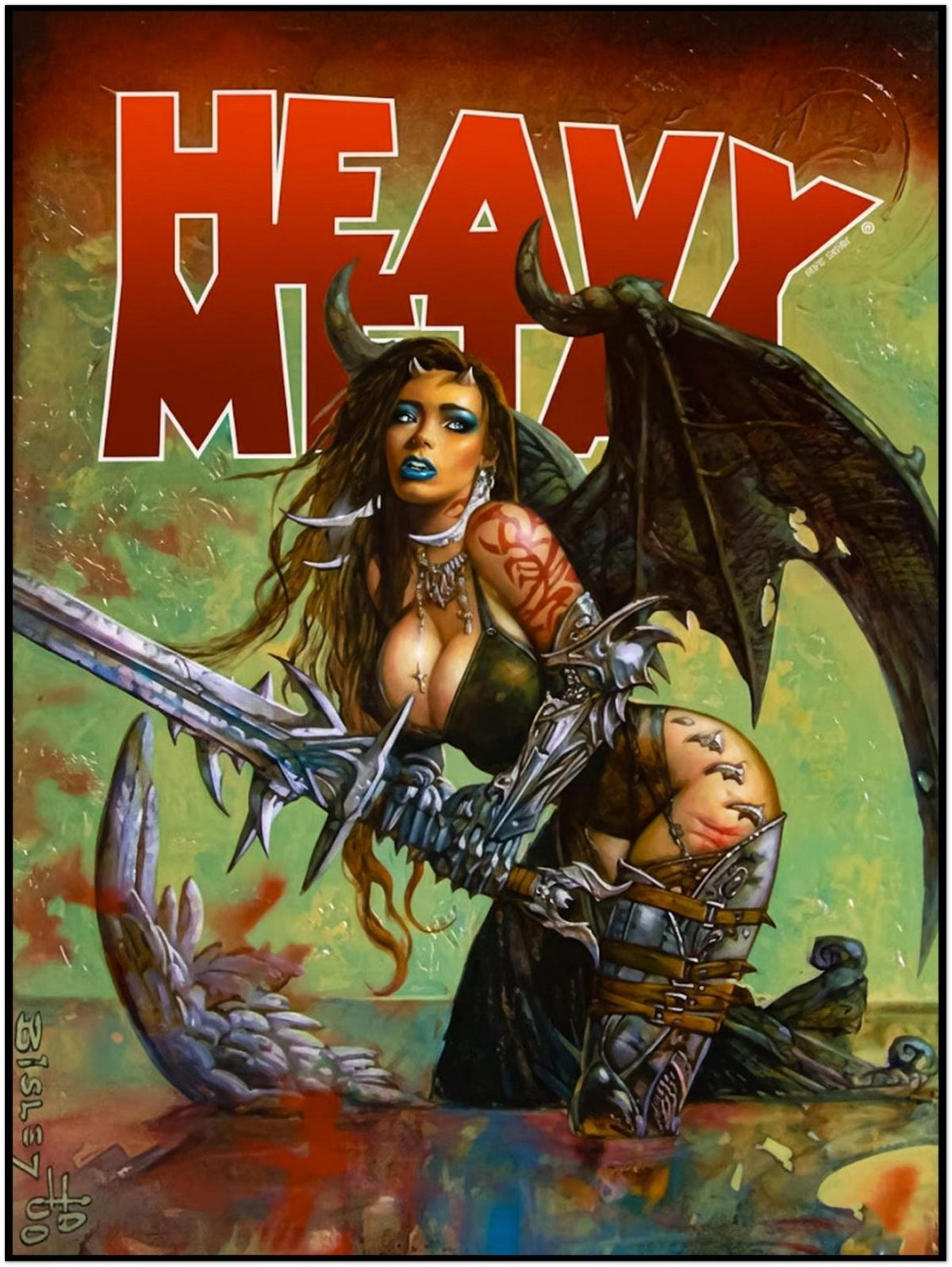 SIMON BISLEY HEAVY METAL V24 COVER POSTER – DEMON WARRIOR WOMAN WITH SWORD