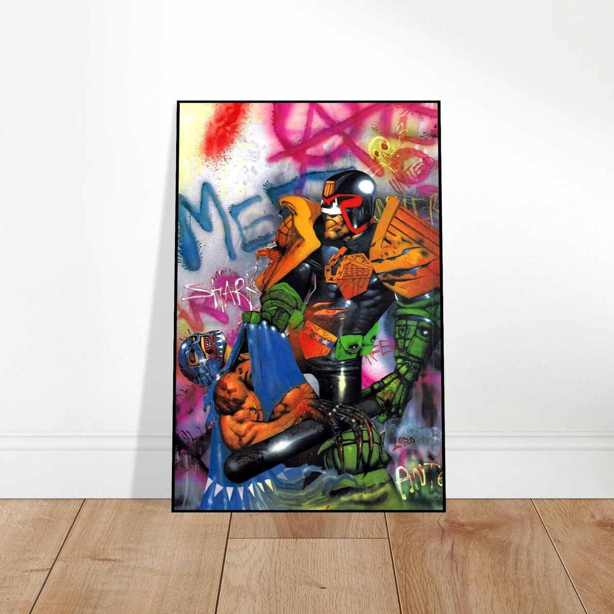 SIMON BISLEY JUDGE DREDD POSTER – 1993 COVER ART WITH GRAFFITI WALL AND MASKED E 2