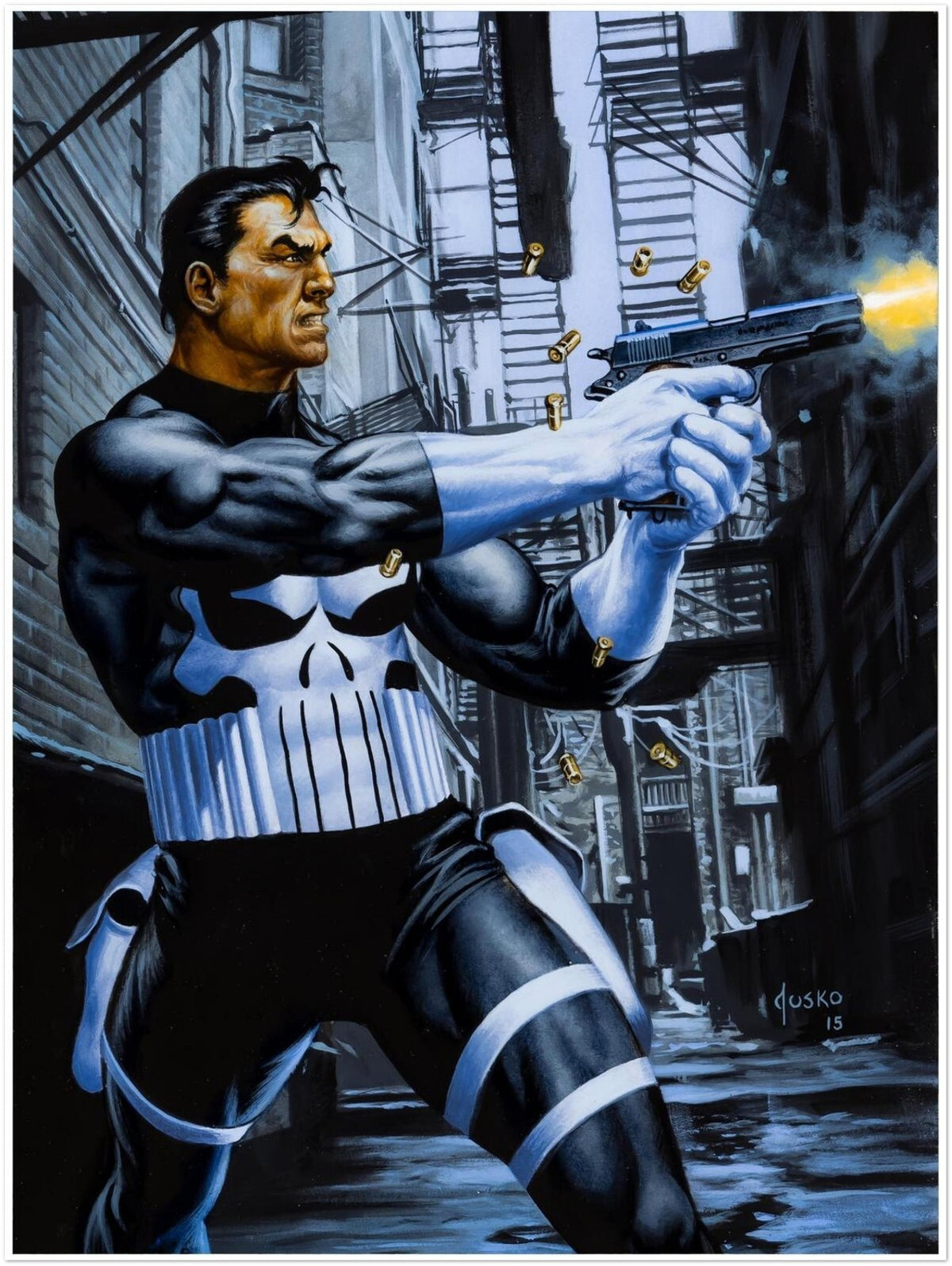 Punisher Poster – Joe Jusko Marvel Art 2016 – Alley Shootout Wall Print