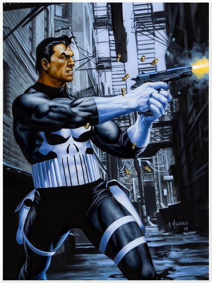 Punisher Poster – Joe Jusko Marvel Art 2016 – Alley Shootout Wall Print