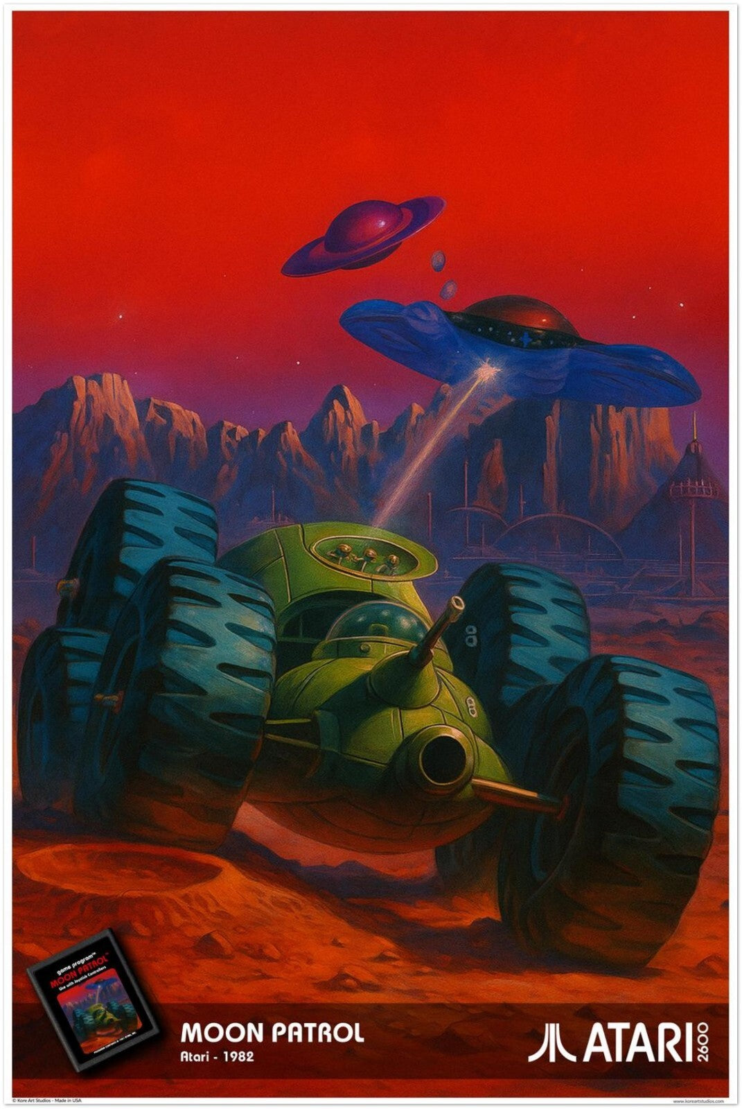 MOON PATROL ATARI 1982 POSTER - LUNAR ROVER UFO SPACE VEHICLE ALIEN PLANET