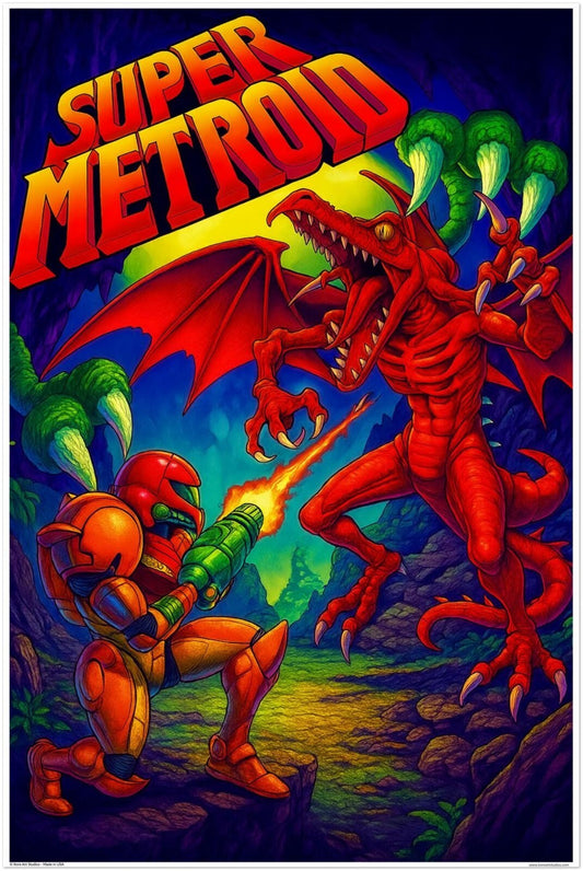 SUPER METROID SNES POSTER - SAMUS RIDLEY DRAGON NINTENDO CLASSIC ACTION