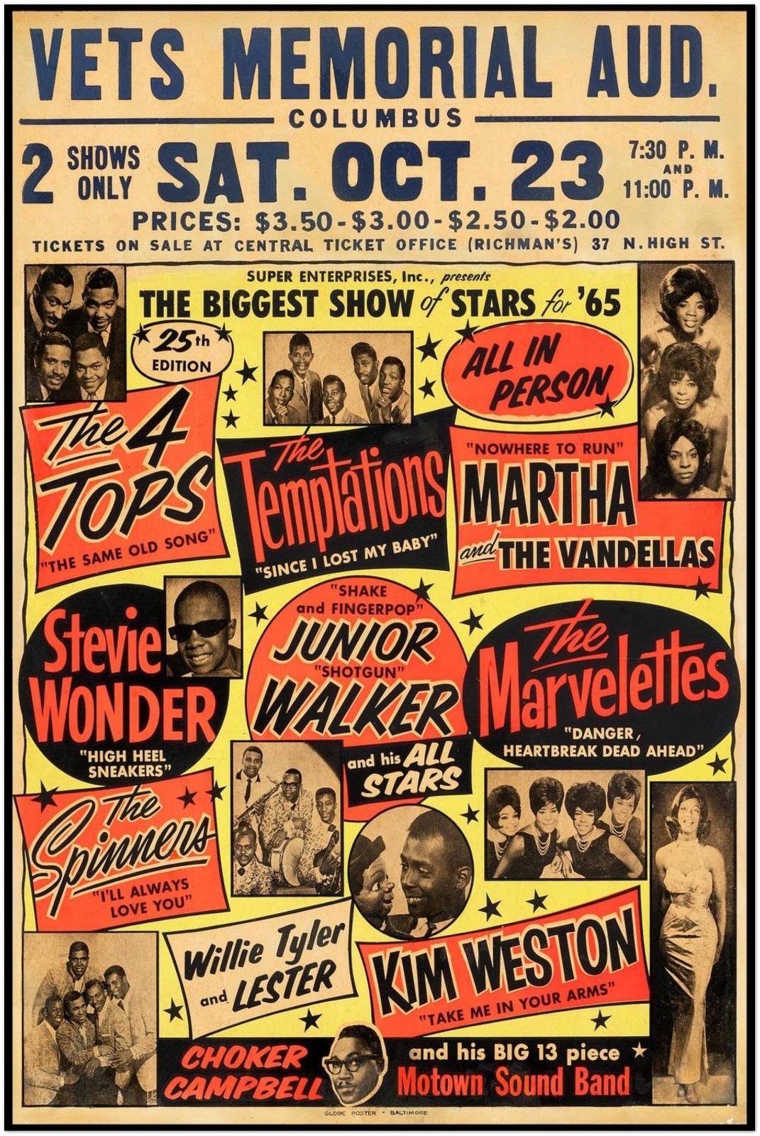 MOTOWN LEGENDS 1965 COLUMBUS CONCERT VINTAGE MUSIC HISTORY POSTER