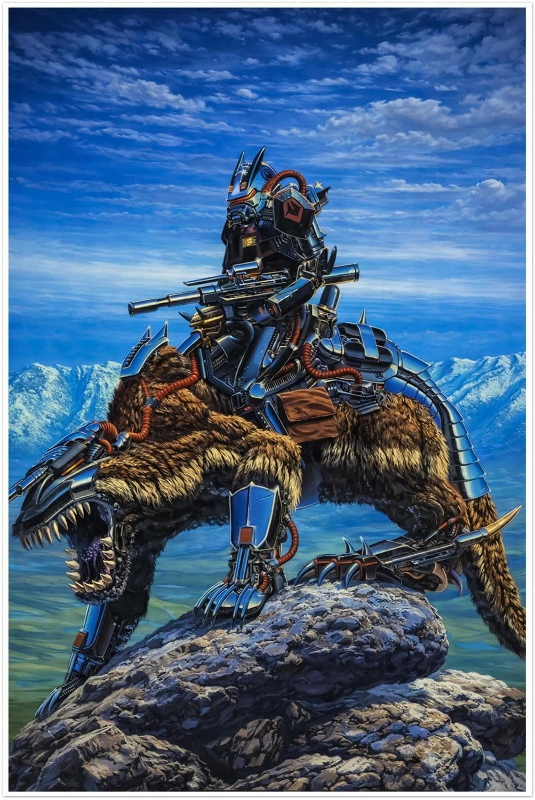 GAMMA WORLD RPG POSTER – CYBER KNIGHT RIDING MUTANT BEAST OVERLOOKING WASTELANDS