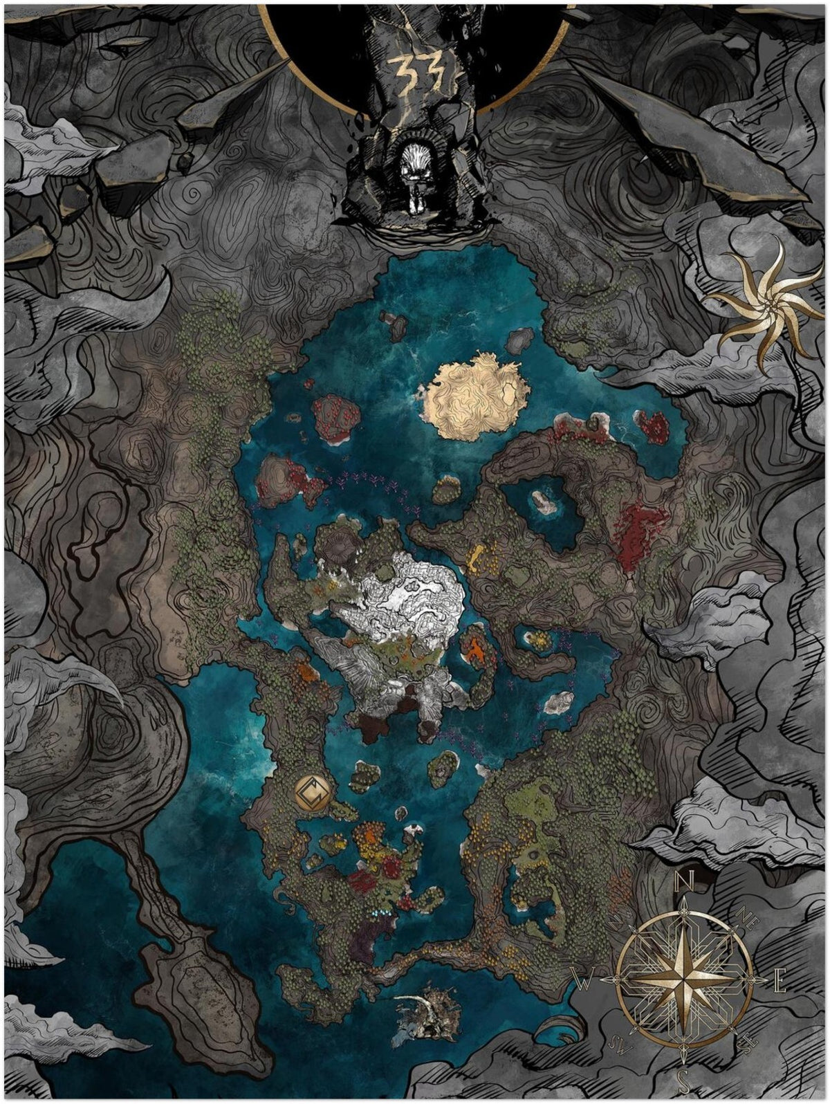 Clair Obscur Expedition 33 Poster – Fantasy Game Map Art Print