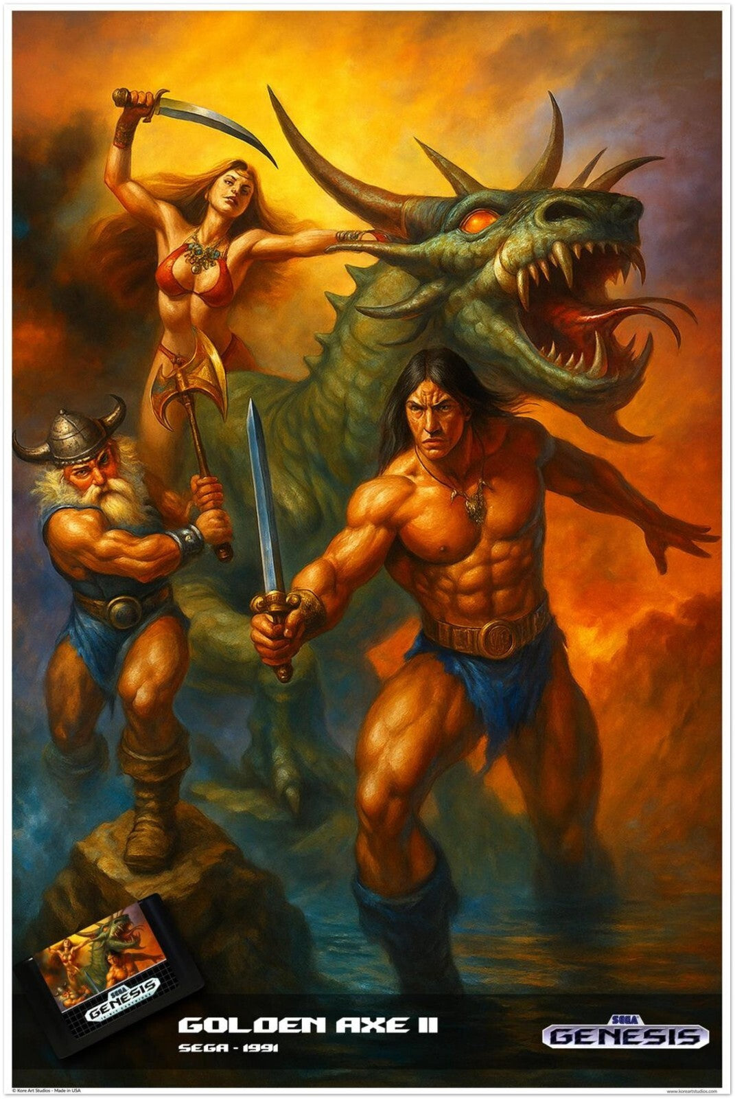 GOLDEN AXE II SEGA GENESIS 1991 POSTER - BARBARIAN DRAGON SWORD FANTASY