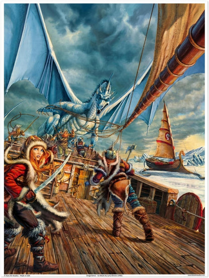 Dragonlance - Ice Boats - White Dragon Attack by Larry Elmore (1985)