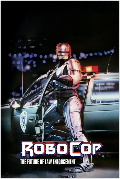 RoboCop 1987 Movie Poster – Futuristic Law Enforcer Police Car Art Print