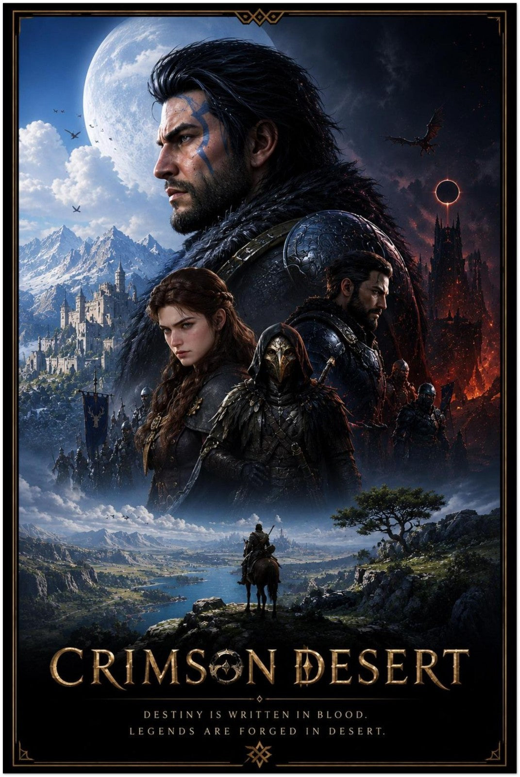 Crimson Desert Fantasy RPG Poster, Epic Open World Adventure Wall Art