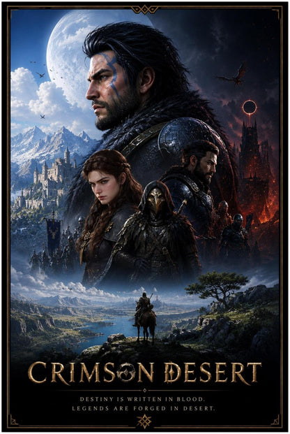 Crimson Desert Fantasy RPG Poster, Epic Open World Adventure Wall Art
