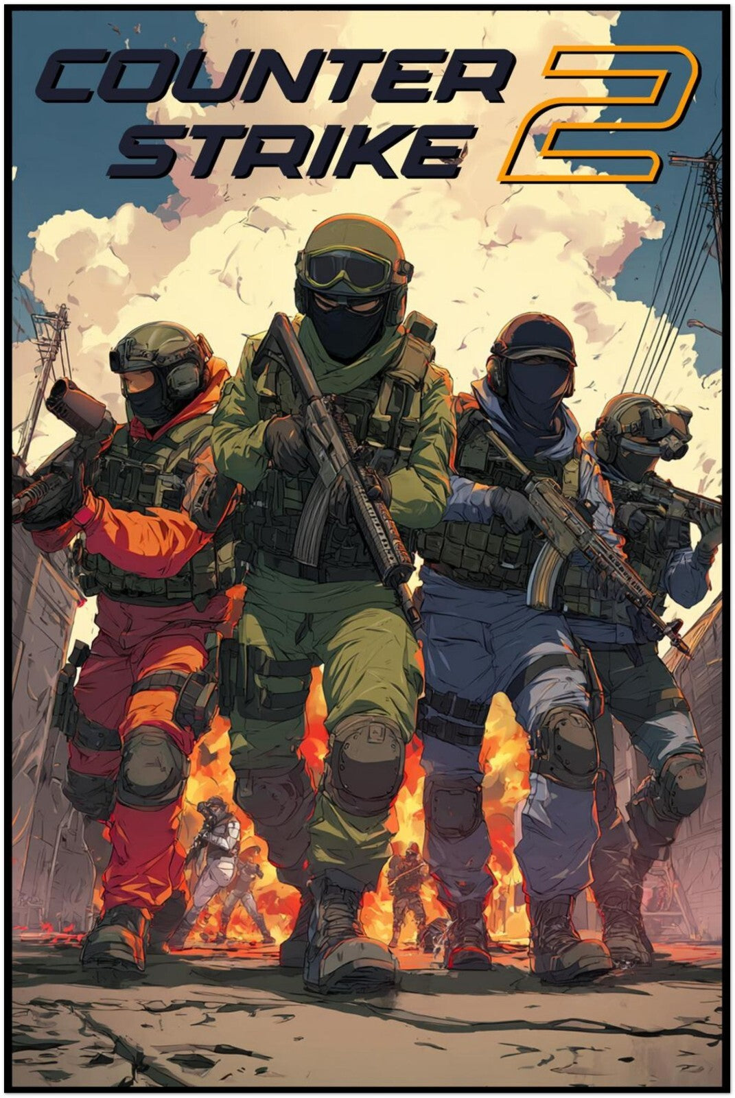 COUNTER STRIKE 2 ANIME STYLE TACTICAL SQUAD GAMING ART POSTER - MANGA STYLE - HD